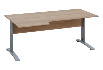 ERK 28 - 186 stůl kancelářský, rohový, levý, kovová podnož stříbrná, deska 25 mm, široký 1800 mm, dub bardolino